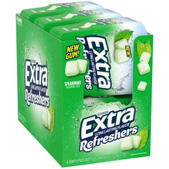 Extra Refreshers Spearmint gum six-pack display for on-the-go freshness.