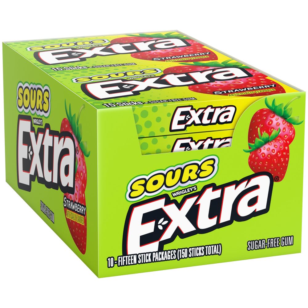 Extra Sour Strawberry 15-stick pack front view for on-the-go freshness.