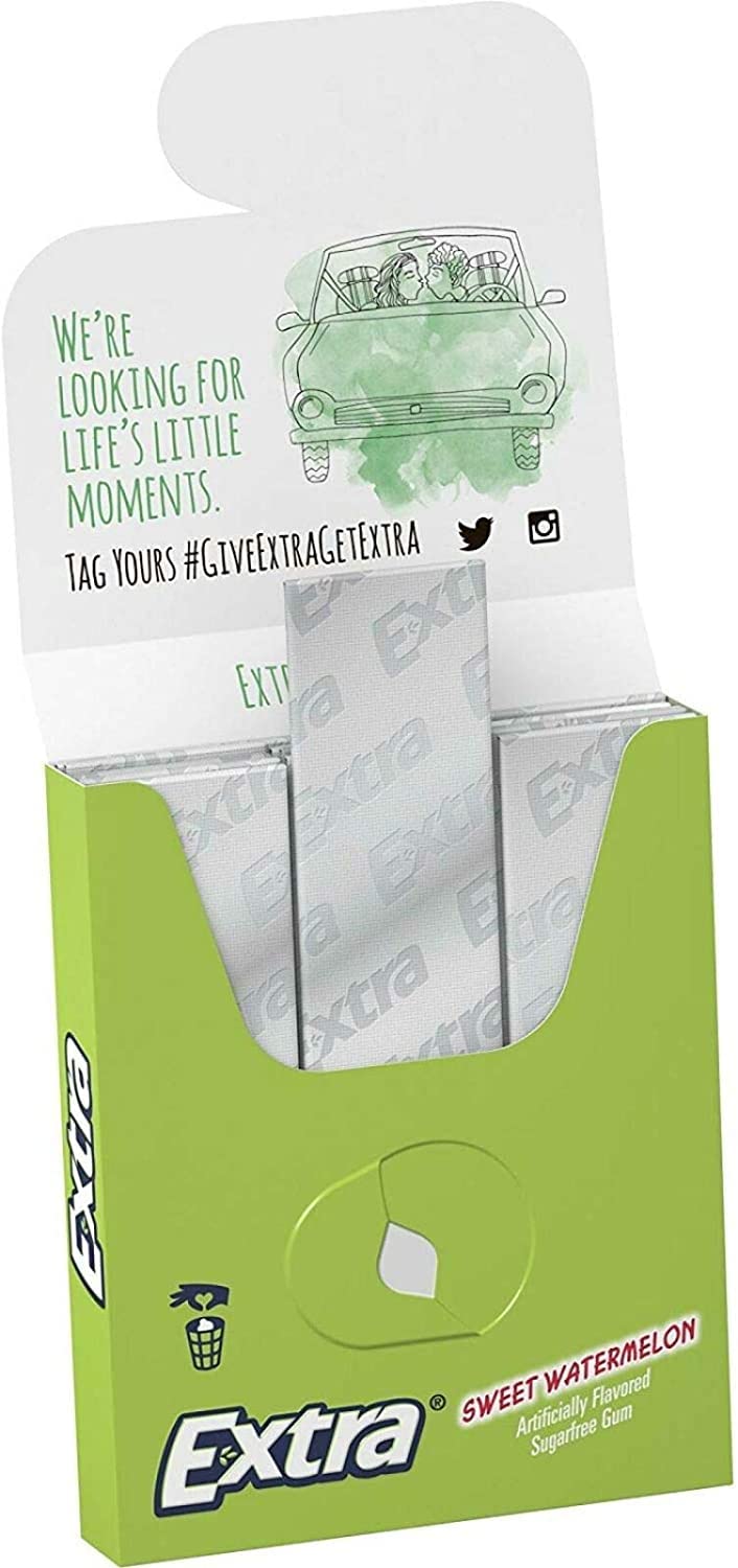 Extra Watermelon Sugarfree Gum on store shelf ready for purchase