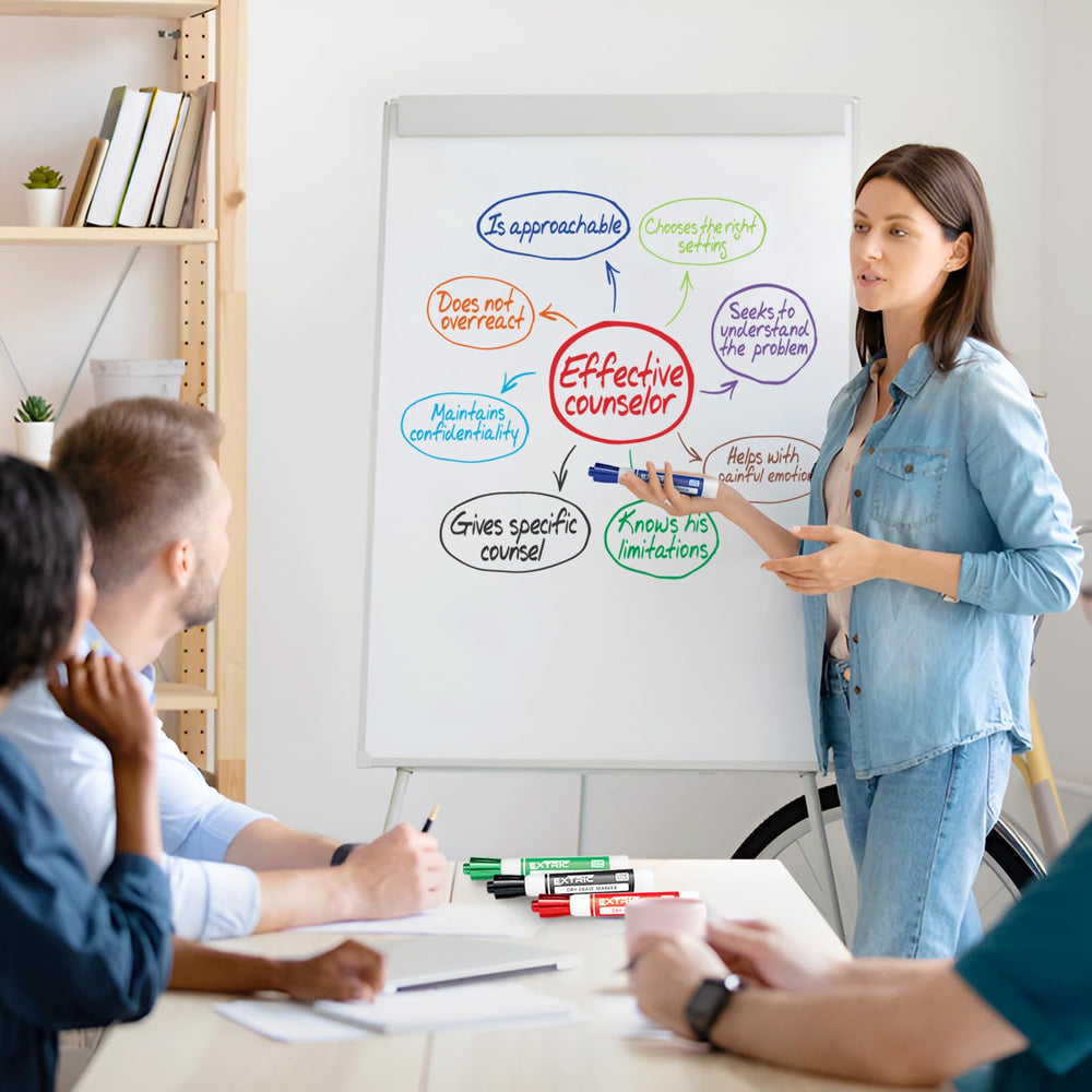 EXTRIC magnetic whiteboard eraser sticks to the board for quick cleanup.