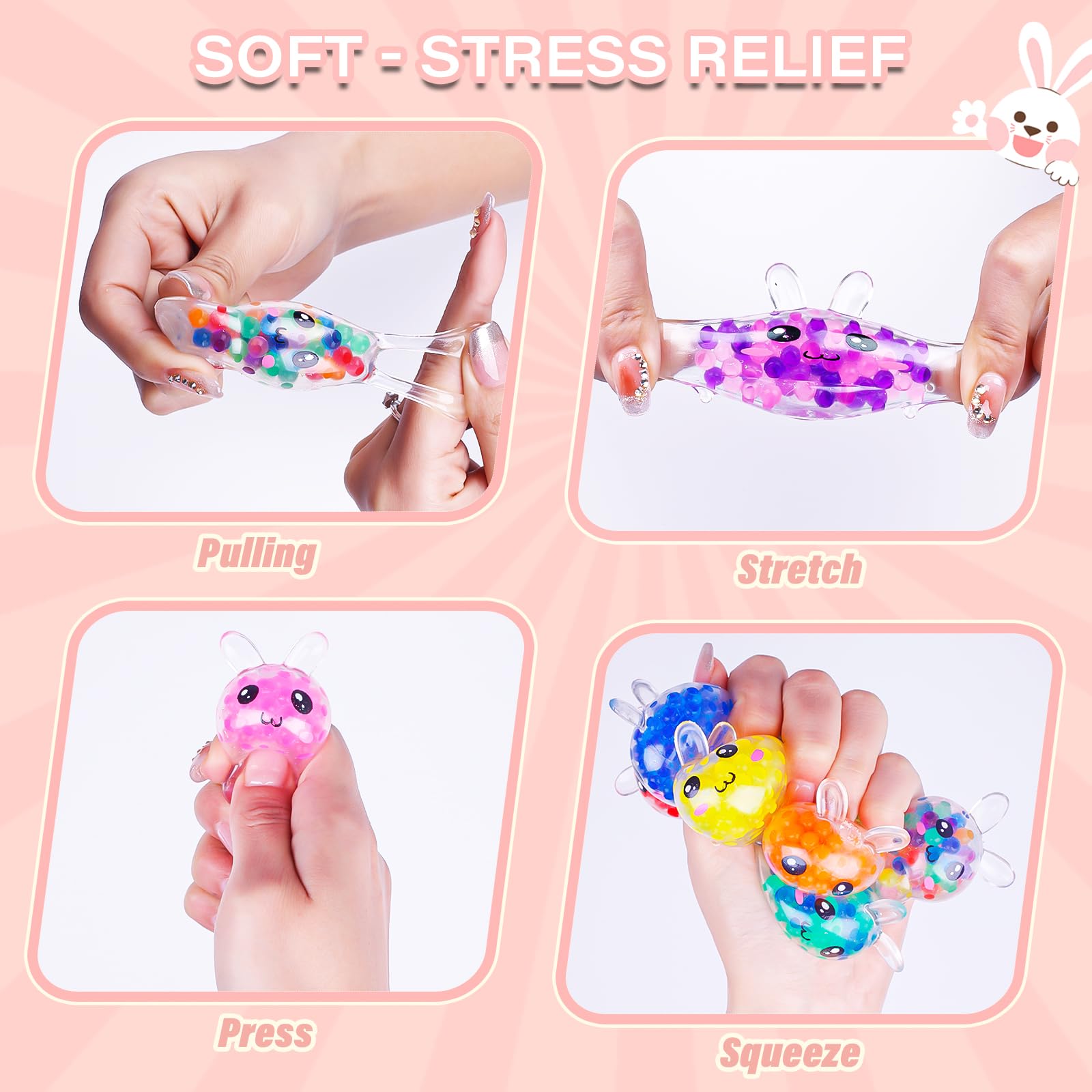 Exun Easter Bunny mini squish ball perfect party favor or prize.