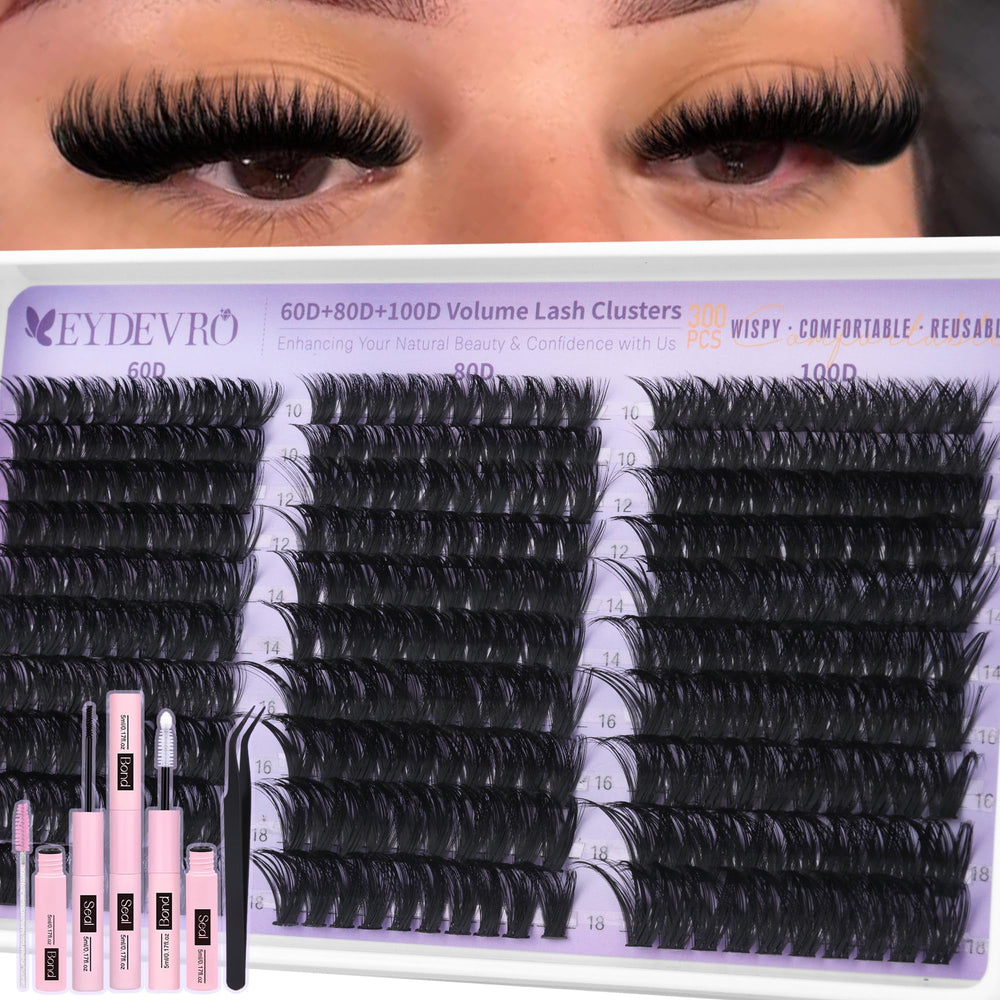 EYDEVRO lash clusters kit showcases density variety for dramatic volume