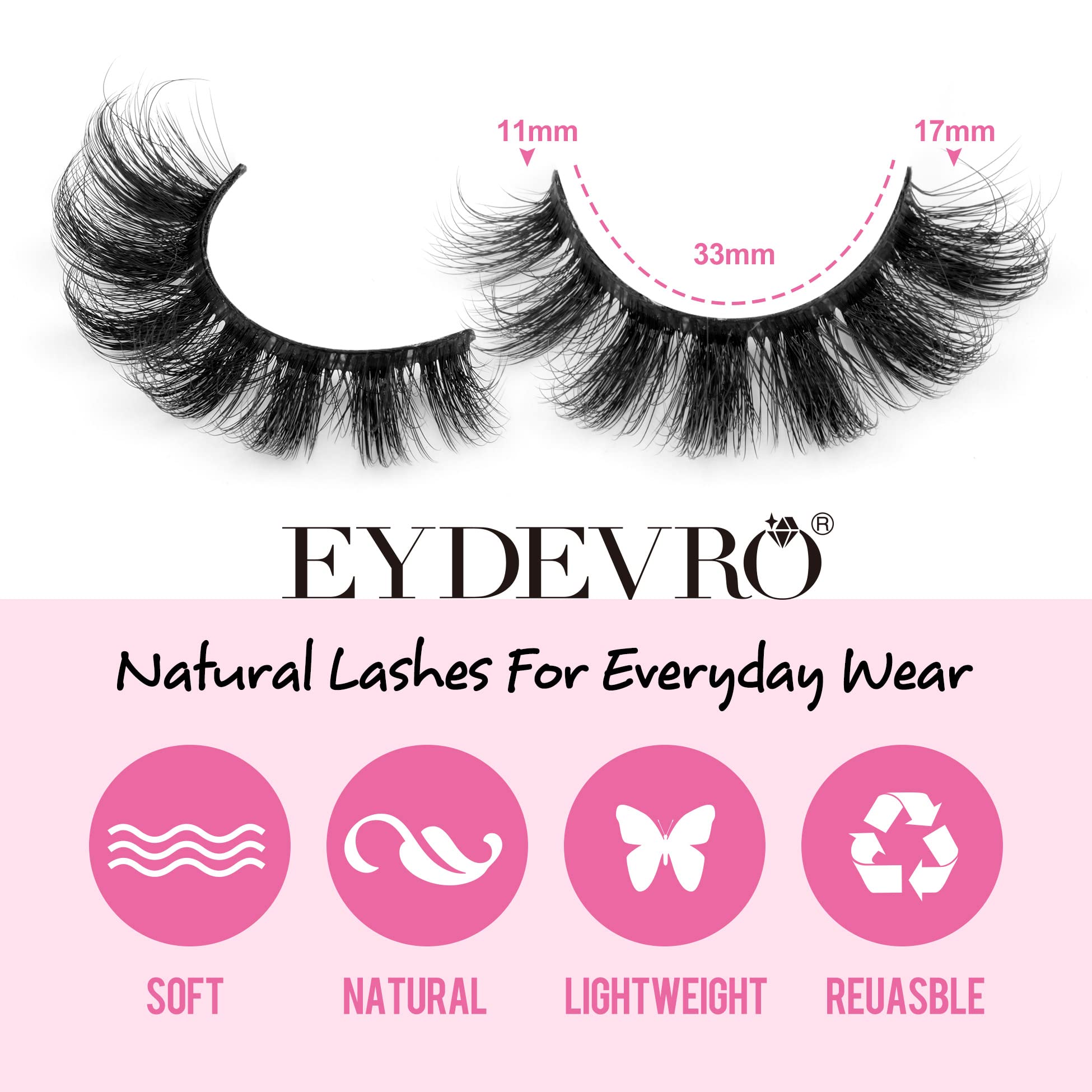EYDEVRO Mink Lashes on-eye for a soft, everyday natural look with subtle definition.