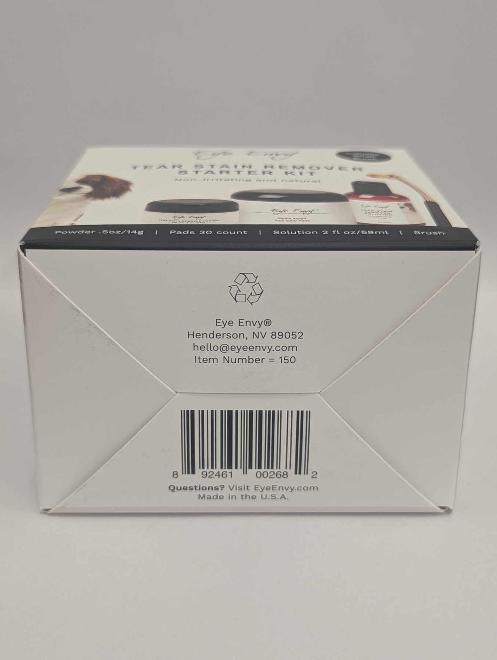 Eye Envy dog eye area treatment shows two-step system for stain improvement.