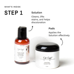 Eye Envy Tear Stain Remover Solution drops for safe daily use near your dog's eyes.