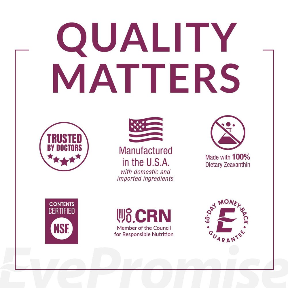 EyePromise Macular Health Complete ingredients panel shows lutein and zeaxanthin for vision support.