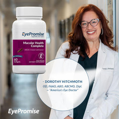 EyePromise Macular Health Complete softgels in a bottle for easy daily intake.