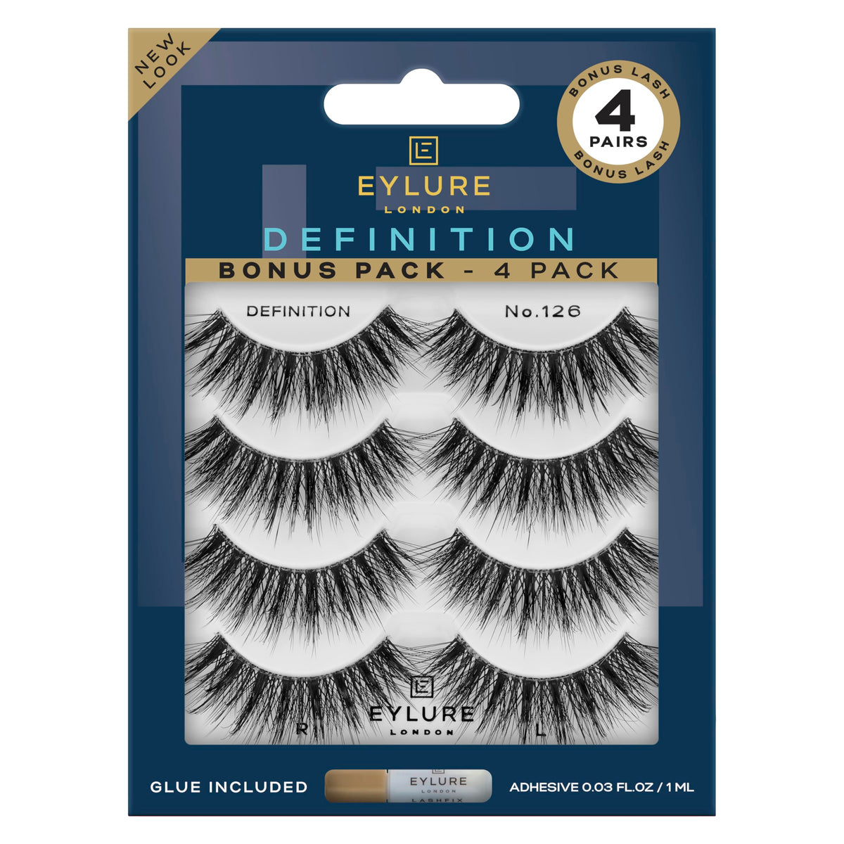 Eylure Dramatic Definition No. 126 lashes, four-pair pack for bold, defined eyes.
