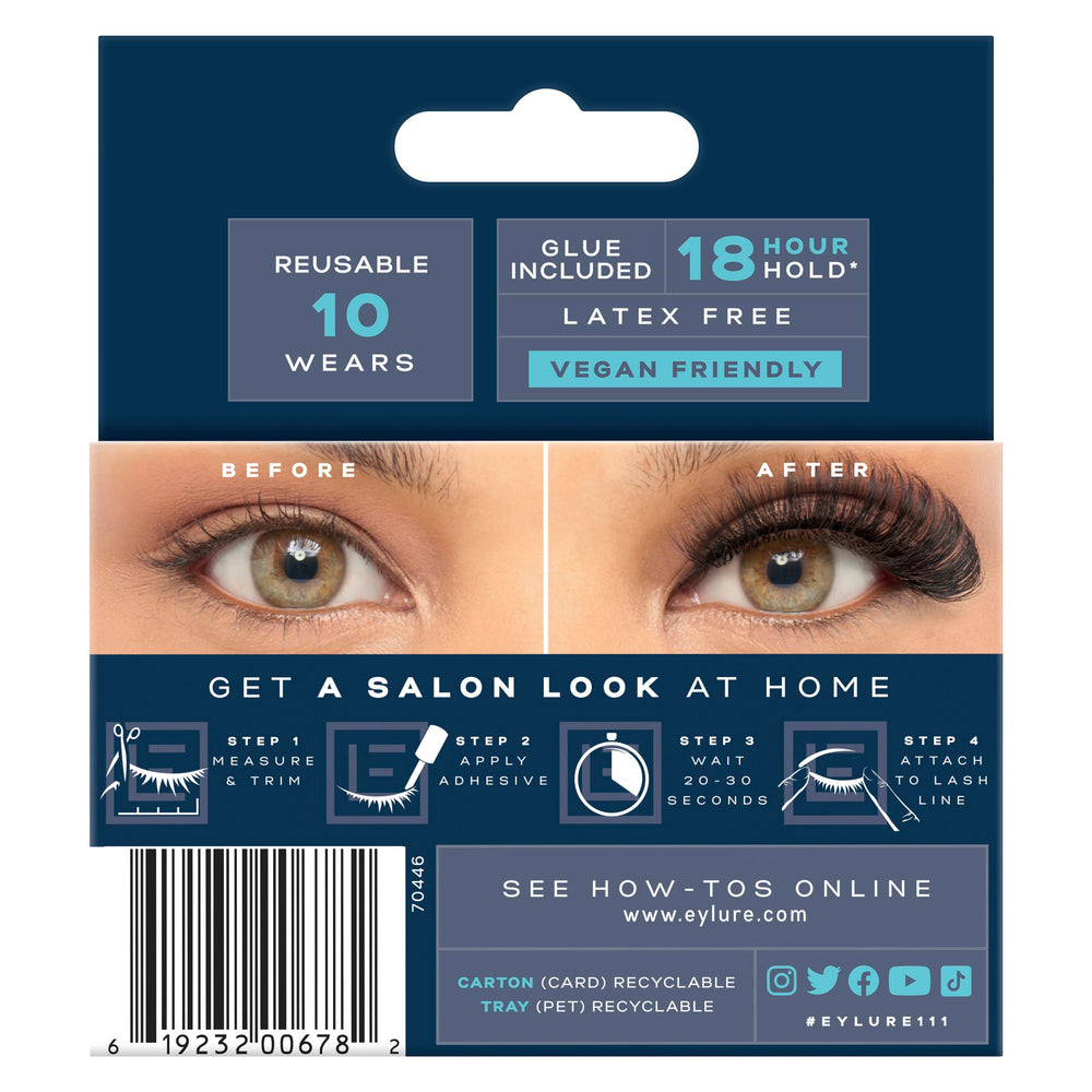 Eylure vegan, cruelty-free lashes with latex-free adhesive for worry-free wear.