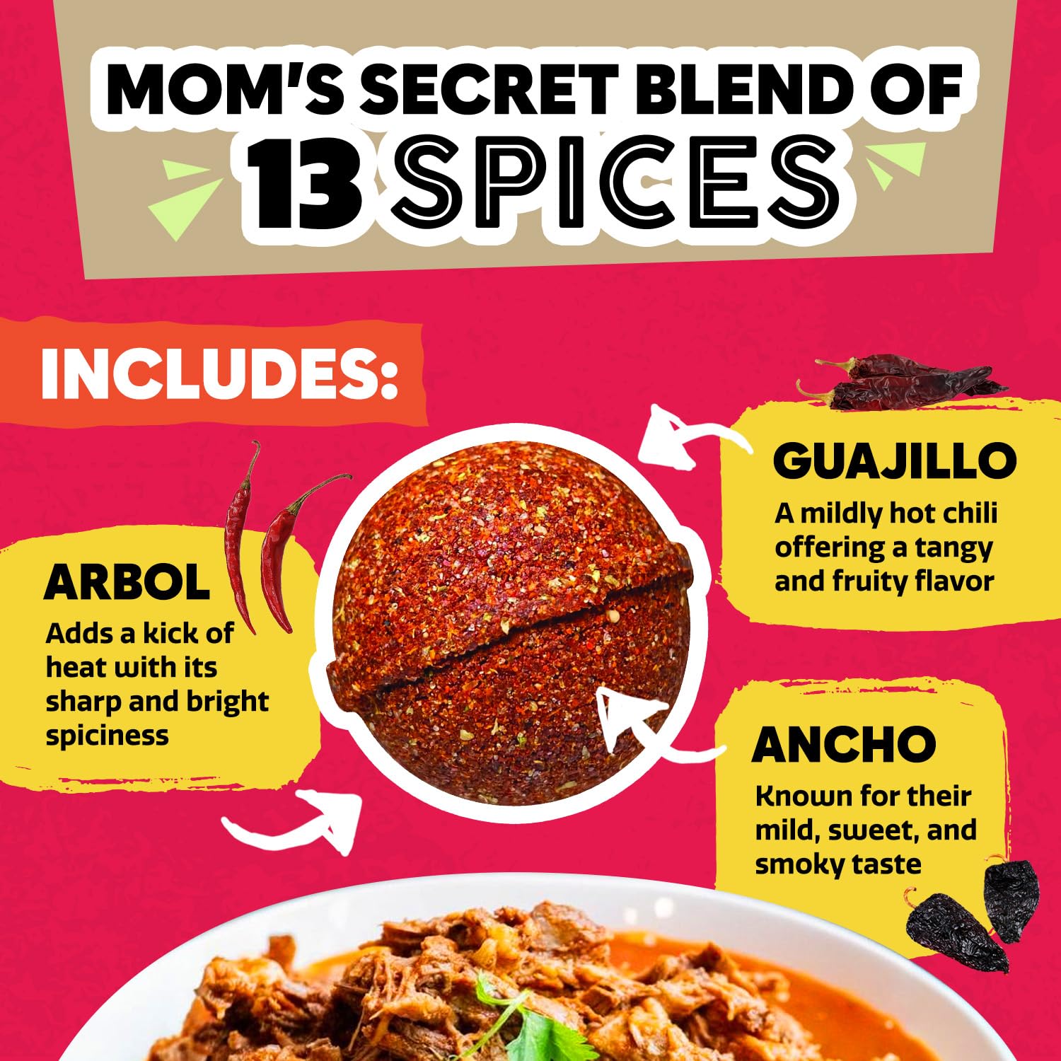 EZ Bombs Birria Bomb close-up highlights chilies and herbs aroma.