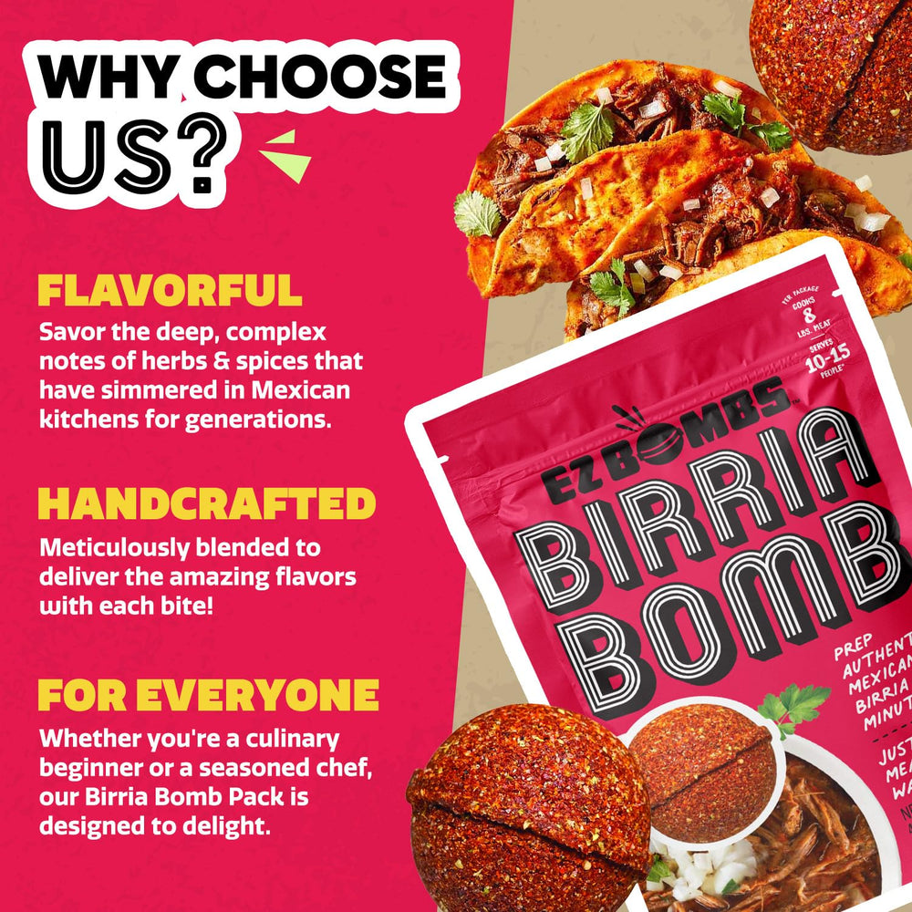 EZ Bombs Birria Bomb meal prep in minutes for busy nights.