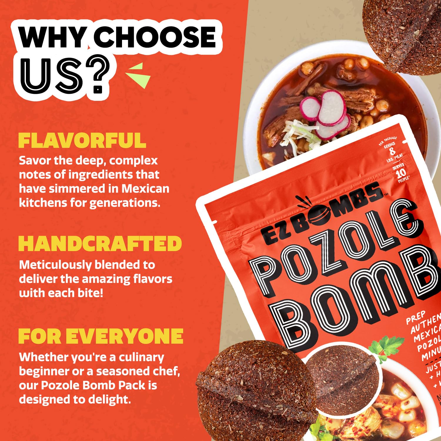 Two-pack EZ Bombs Pozole Bomb for quick, flavorful meals.