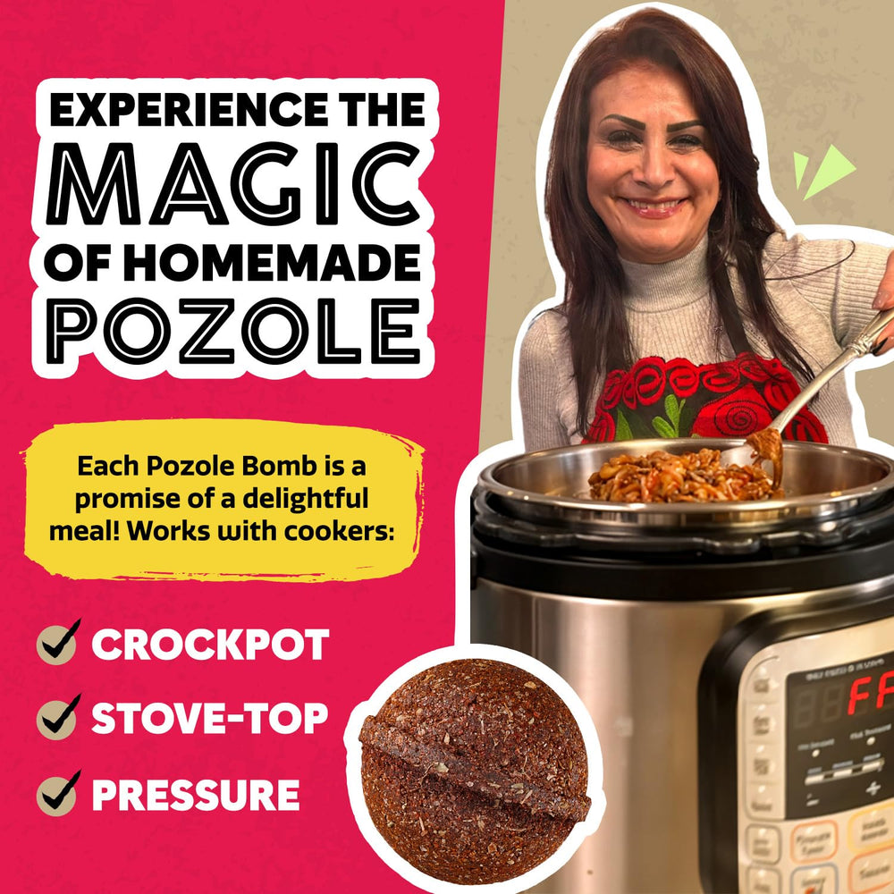Ready-to-serve pozole bowl featuring EZ Bombs Pozole Bomb seasoning.