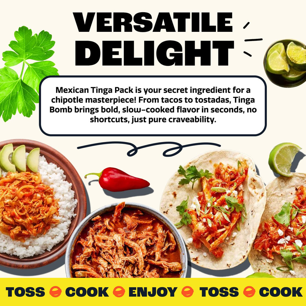 EZ Bombs Tinga Bomb family meal prep scene emphasizing crowd-pleasing flavor.