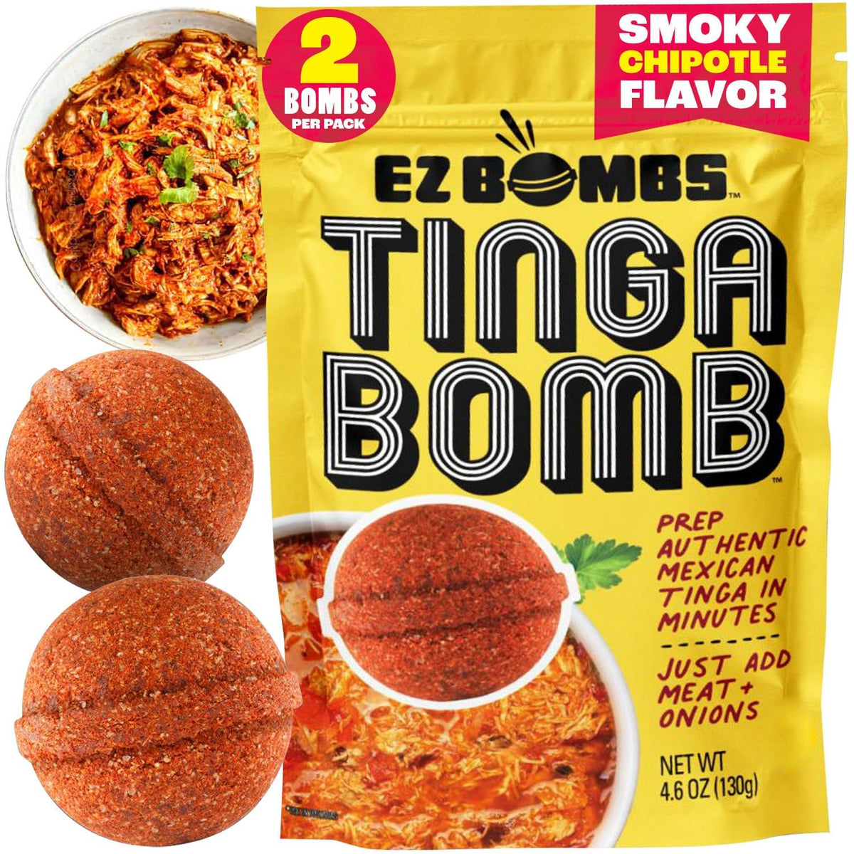 EZ Bombs Tinga Bomb packaging showcases the authentic spice blend for easy Mexican flavor.