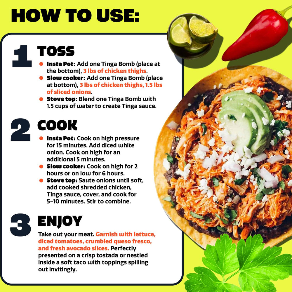 EZ Bombs Tinga Bomb simmering pot demonstrates rich sauce ready in minutes.