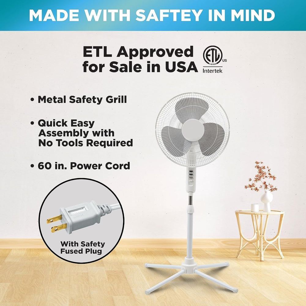 EZ-Chill 16-inch pedestal fan in use delivering refreshing airflow.