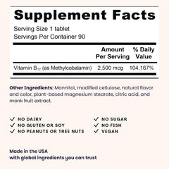 EZ Melts B12 bottle front view showing vegan, gluten-free formula.