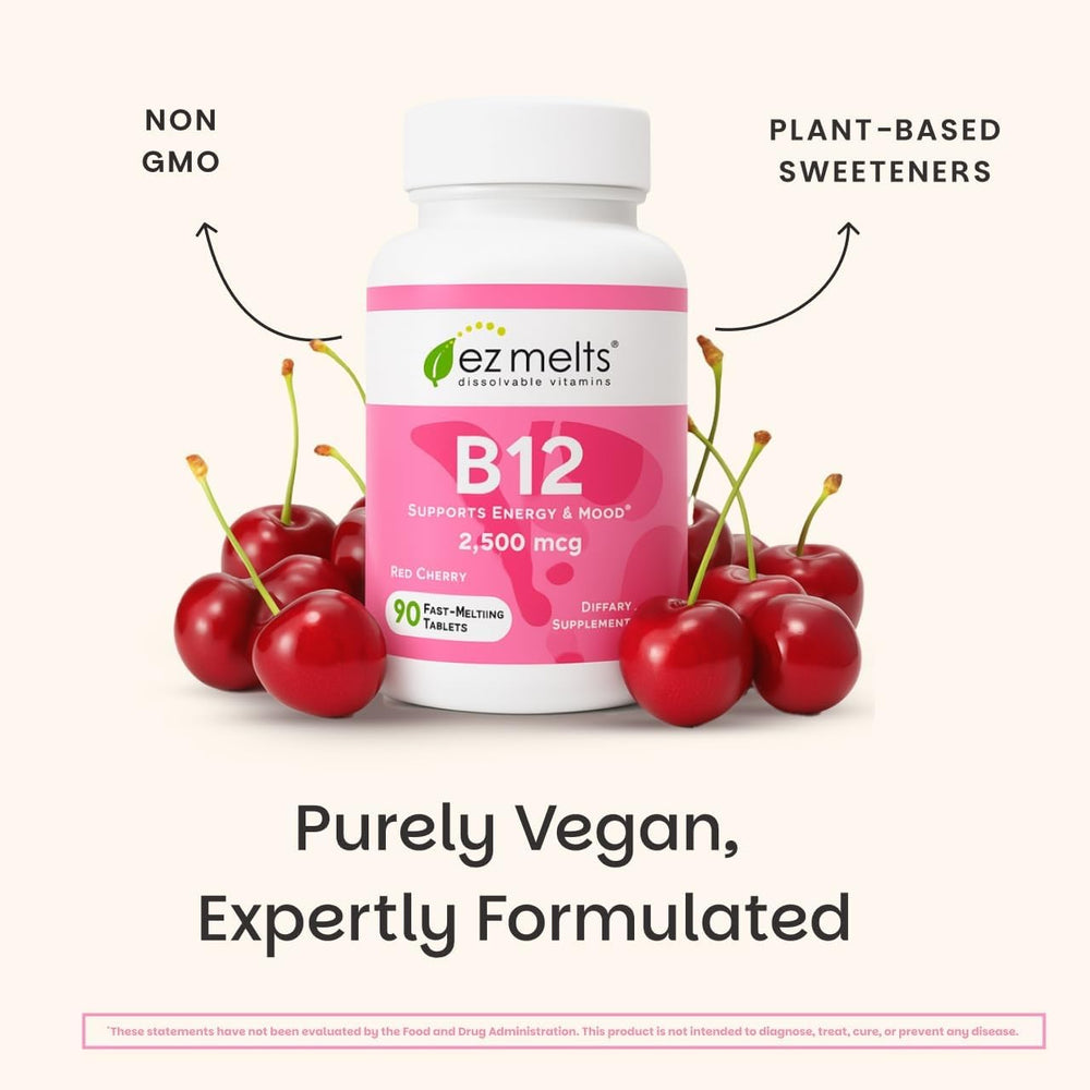 EZ Melts B12 gluten-free symbol on label signals allergy-friendly choice.