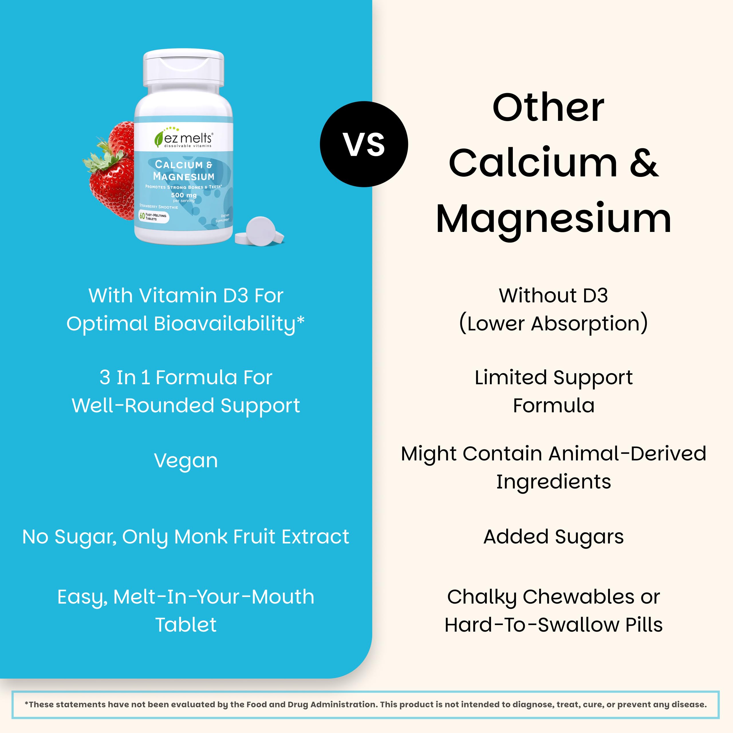 EZ Melts calcium-magnesium with vitamin D3 stand out for potential muscle function support