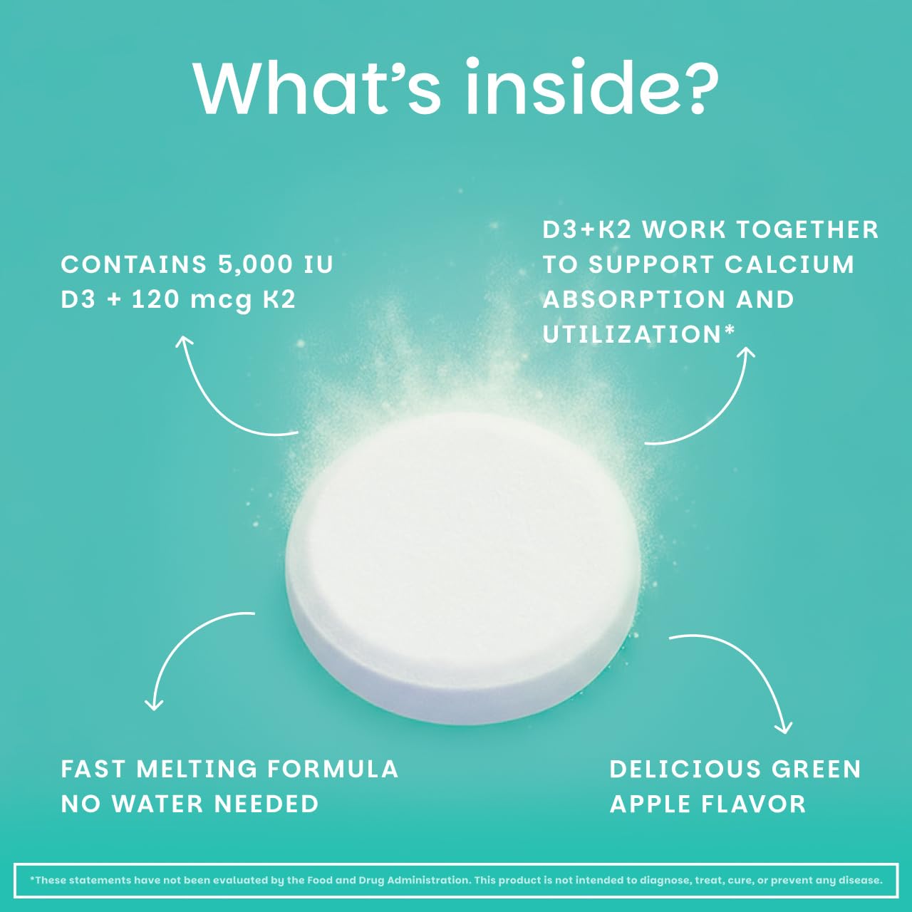 EZ Melts dissolvable D3+K2 packaging front view emphasizes vegan formula