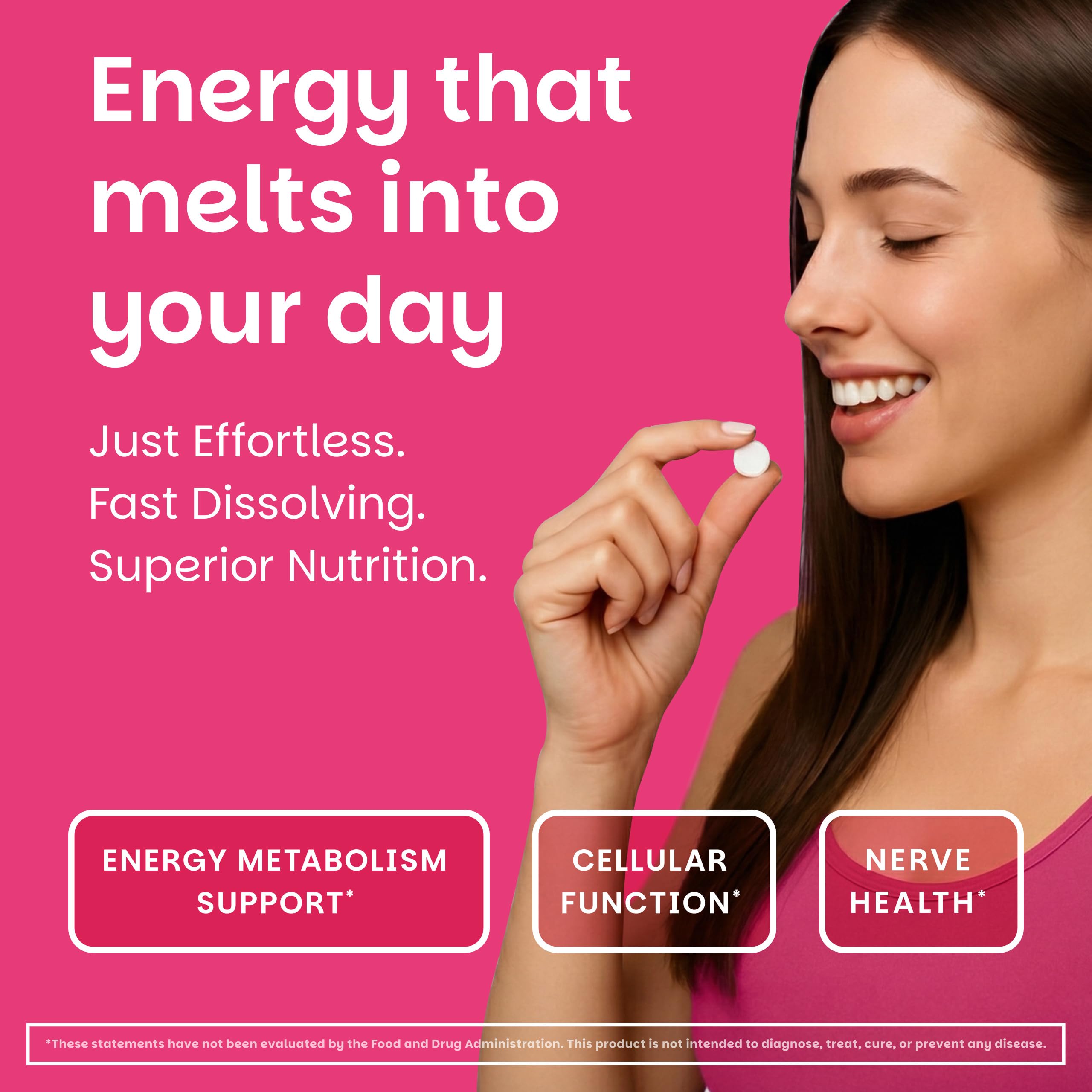 EZ Melts dissolving tablets on tongue—quick-dissolve convenience.