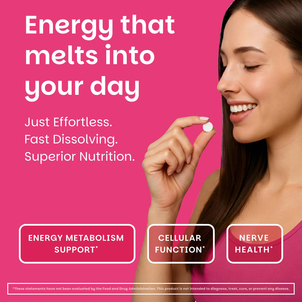 EZ Melts dissolving tablets on tongue—quick-dissolve convenience.