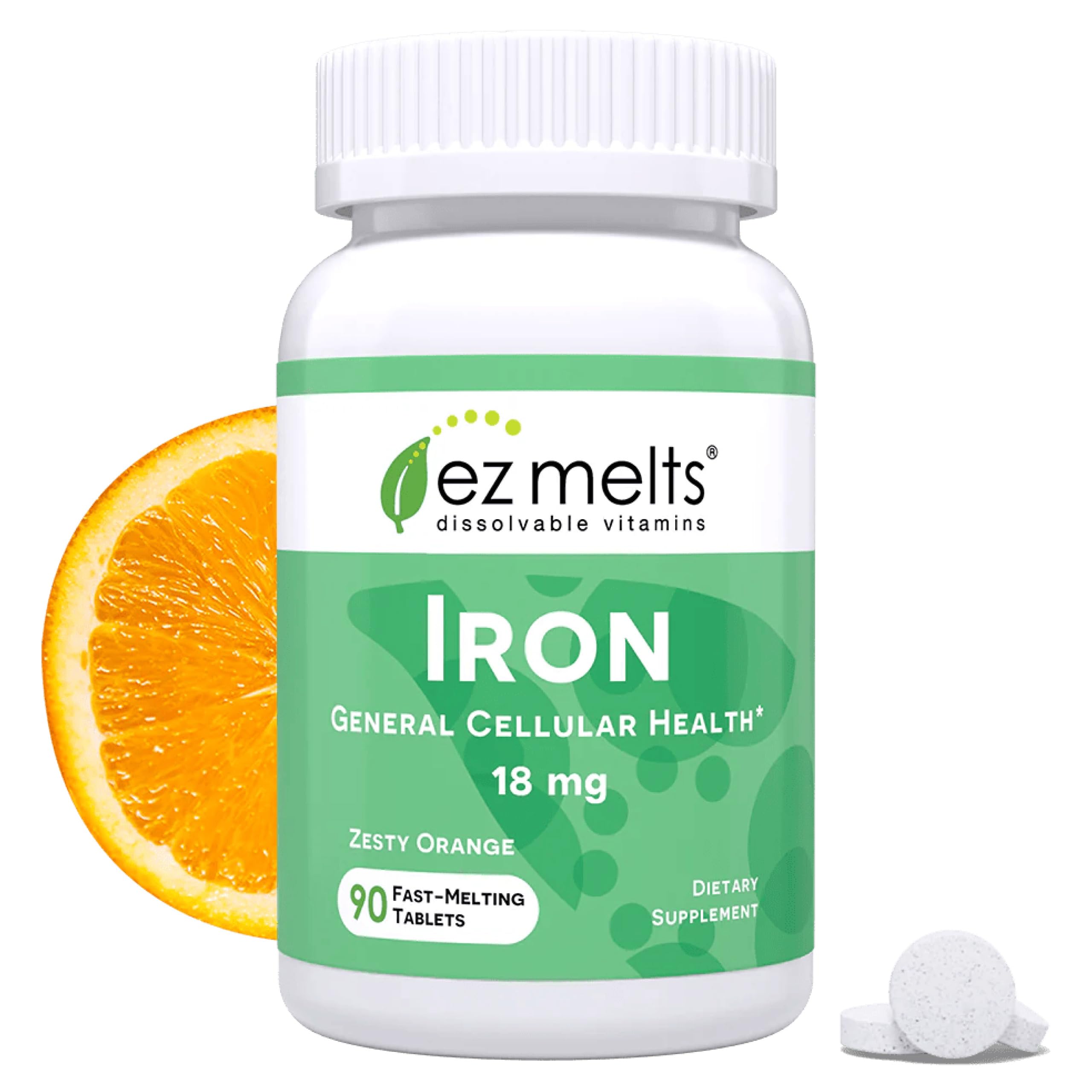EZ Melts Iron dissolvable tablet ready to melt in the mouth for easy daily iron support.