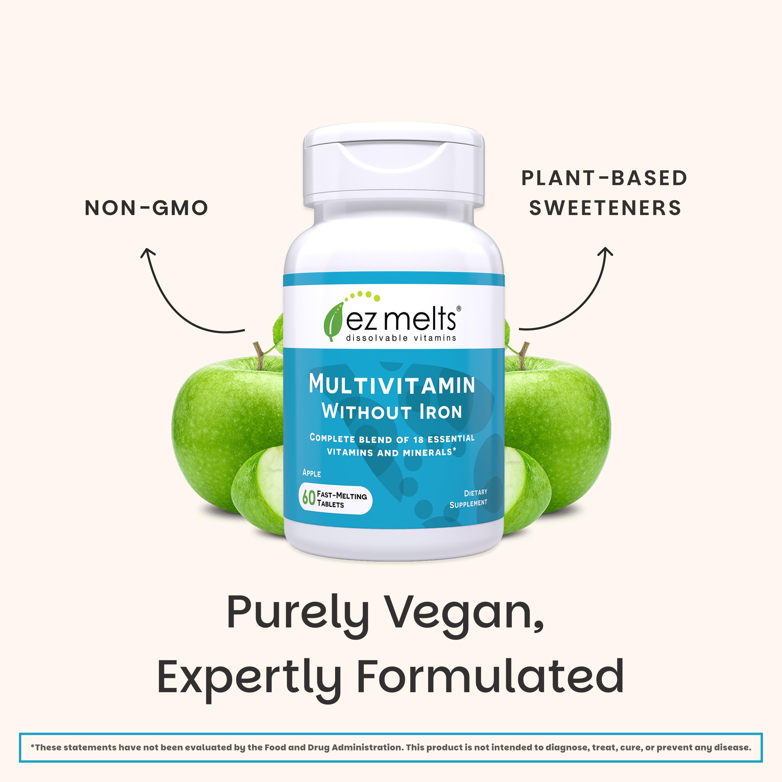 EZ Melts iron-free multivitamin icon indicating 18 nutrients