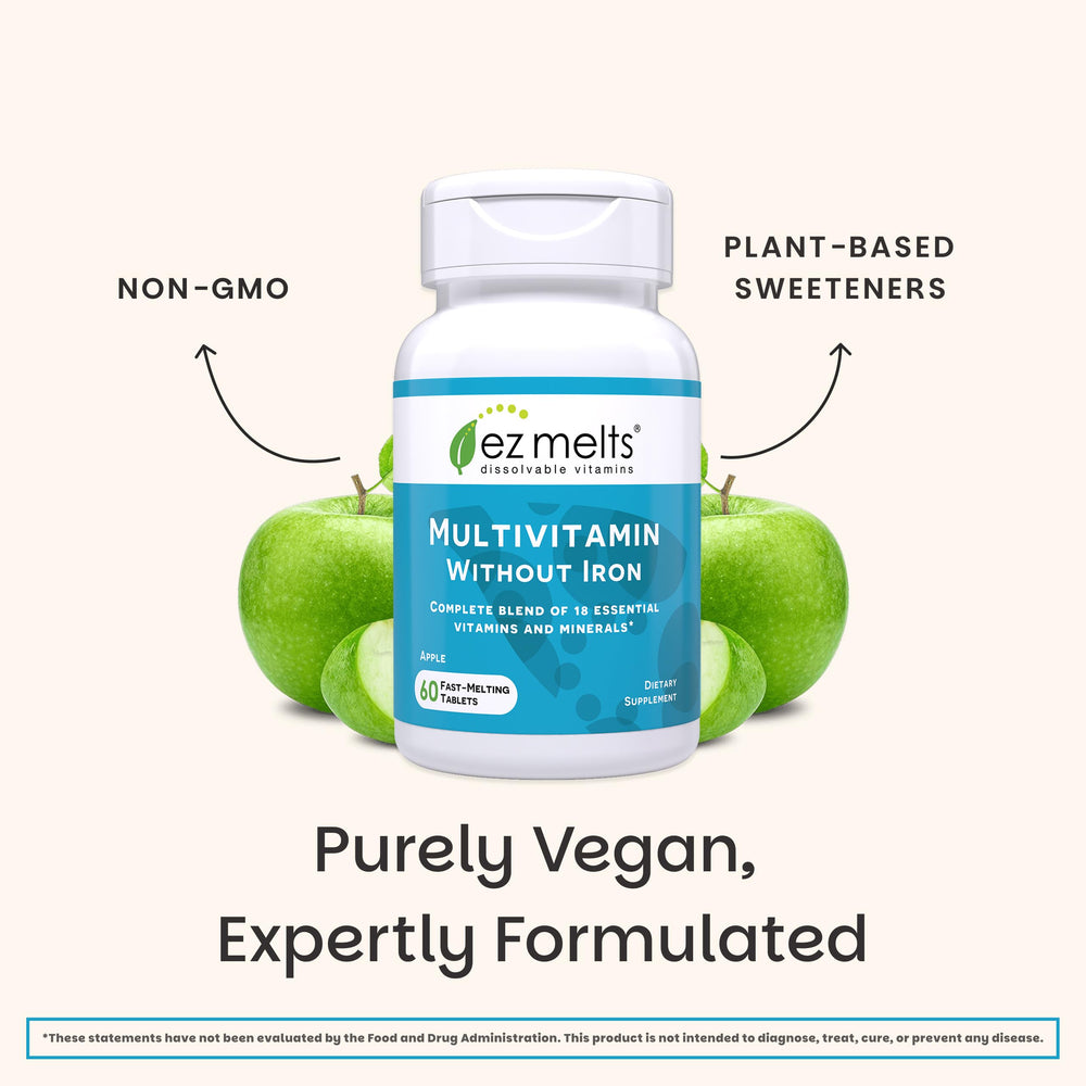 EZ Melts iron-free multivitamin icon indicating 18 nutrients