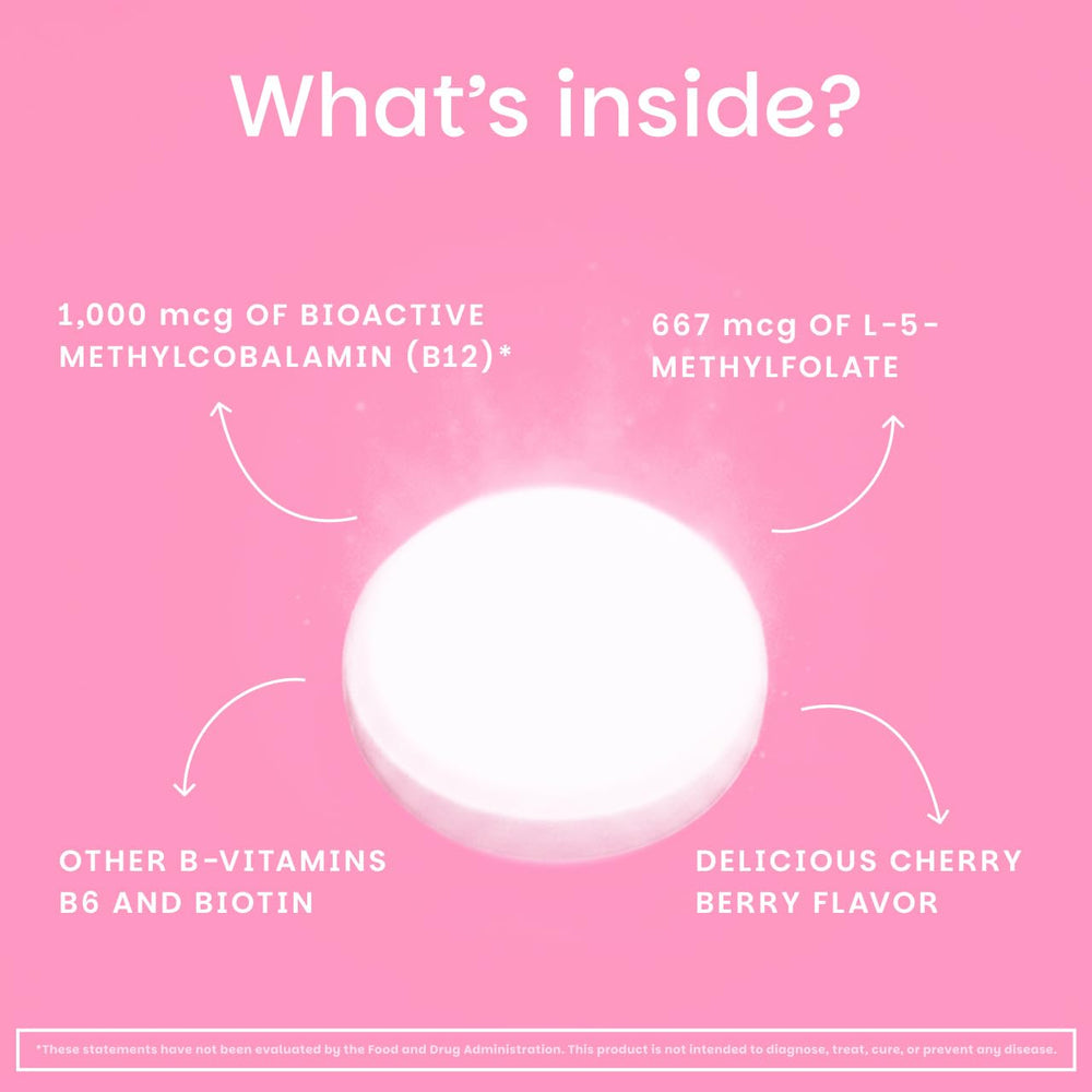EZ Melts bottle label emphasizing Biotin and Folate for overall wellness