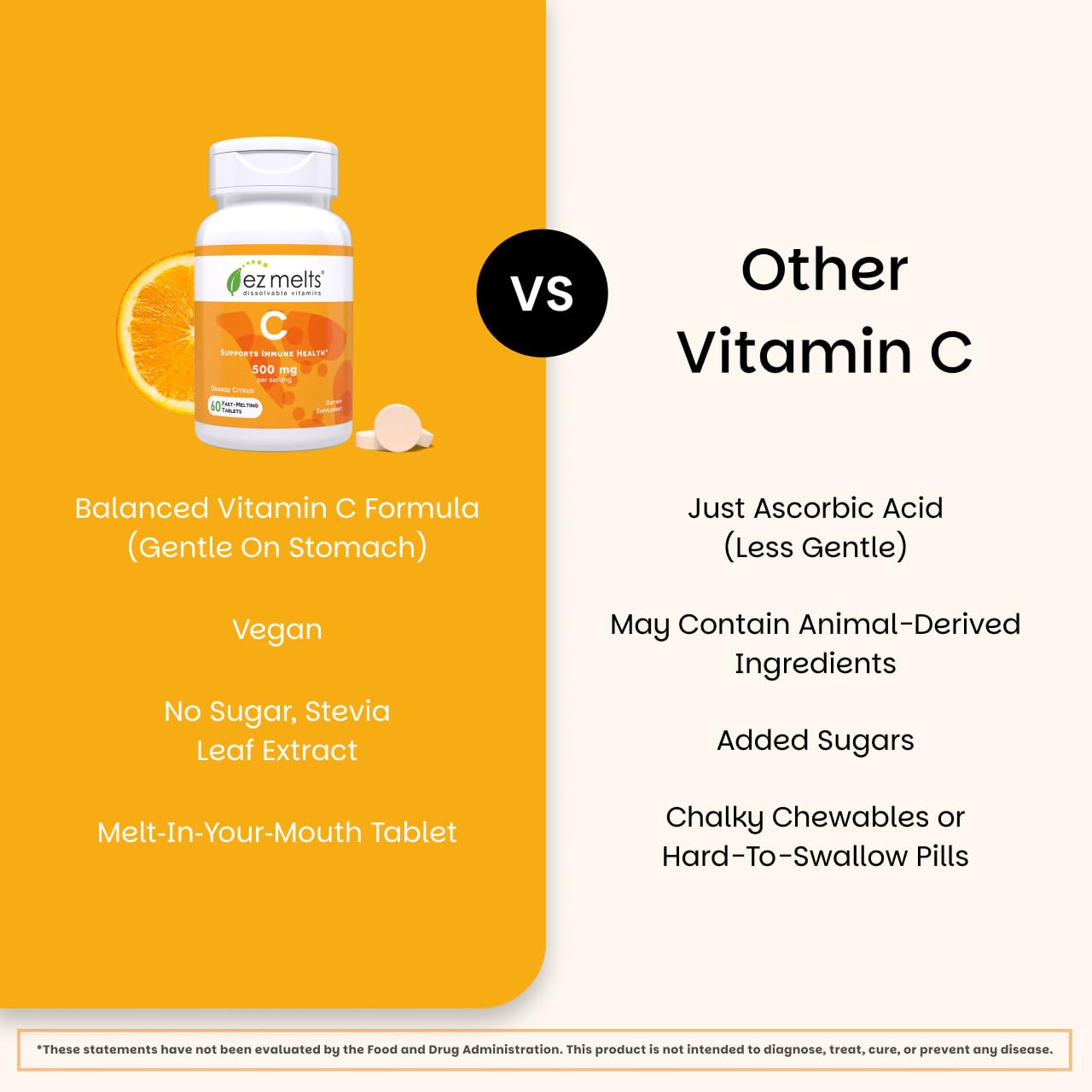 EZ Melts Vitamin C vegan symbol on bottle