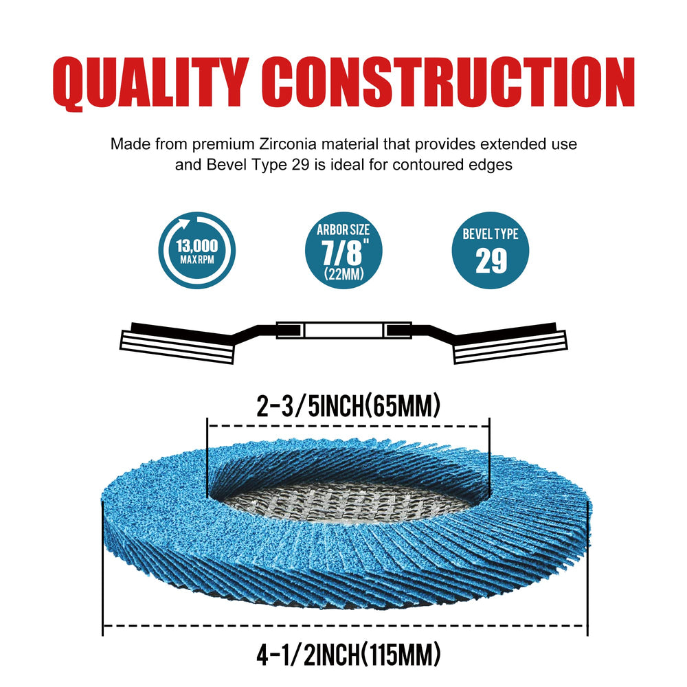 EZARC flap disc 40 grit side view, reduces vibration for smoother grinding.