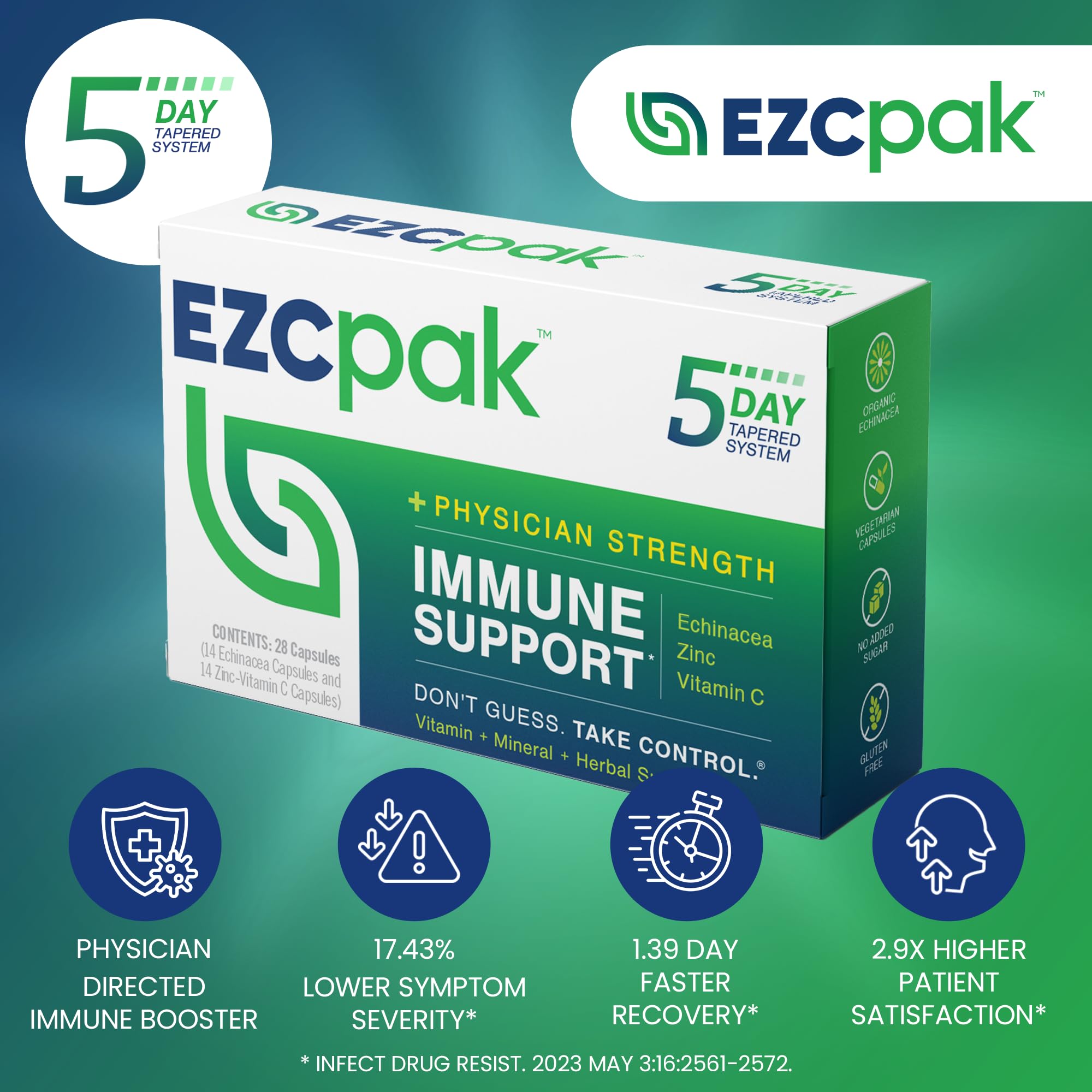 EZC Pak packaging box for convenient booster for adults seeking immune support.