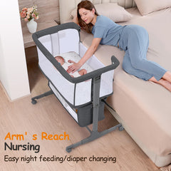 Ezebaby bedside bassinet storage basket keeps baby essentials within easy reach.