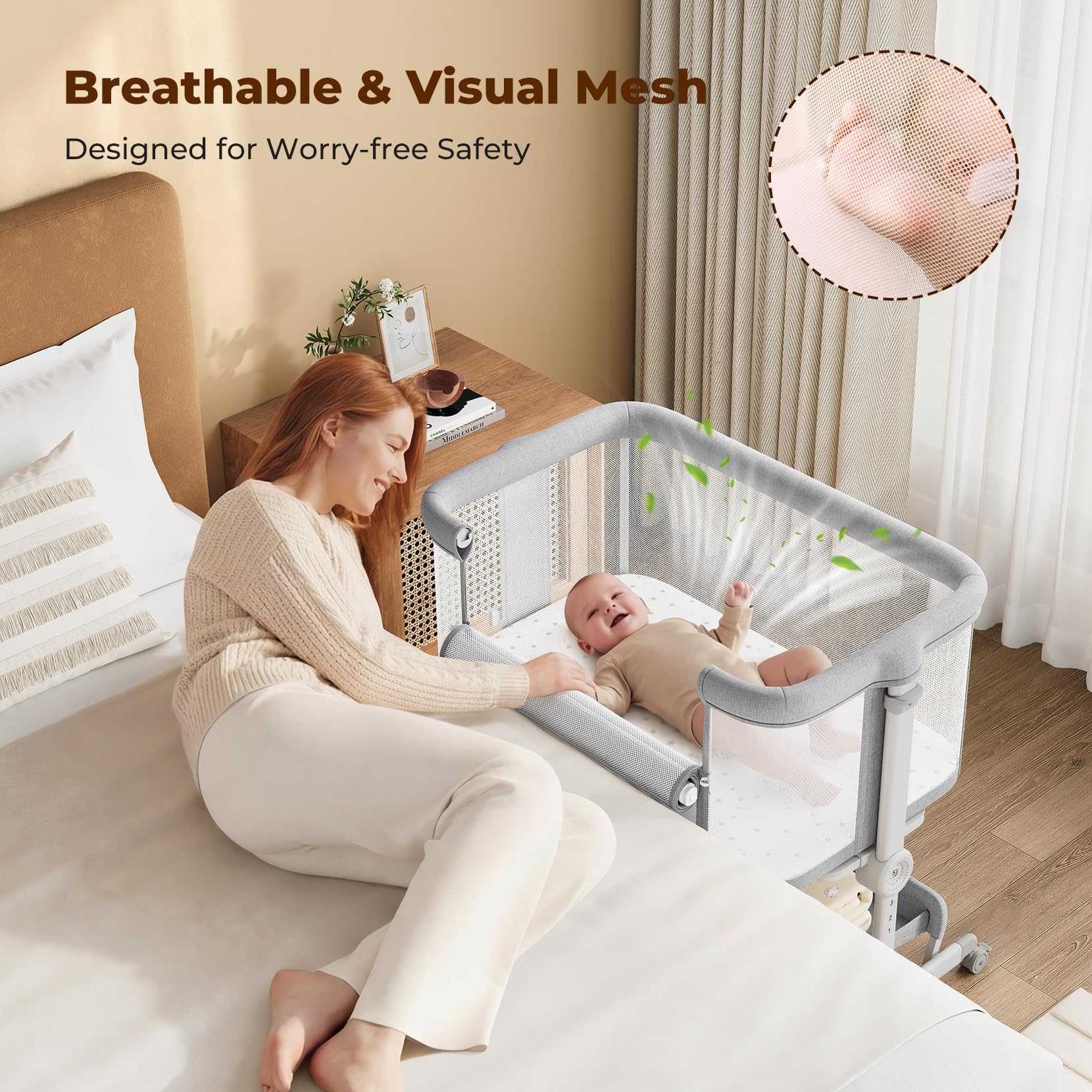 Ezebaby bed with mesh walls provides visibility and airflow