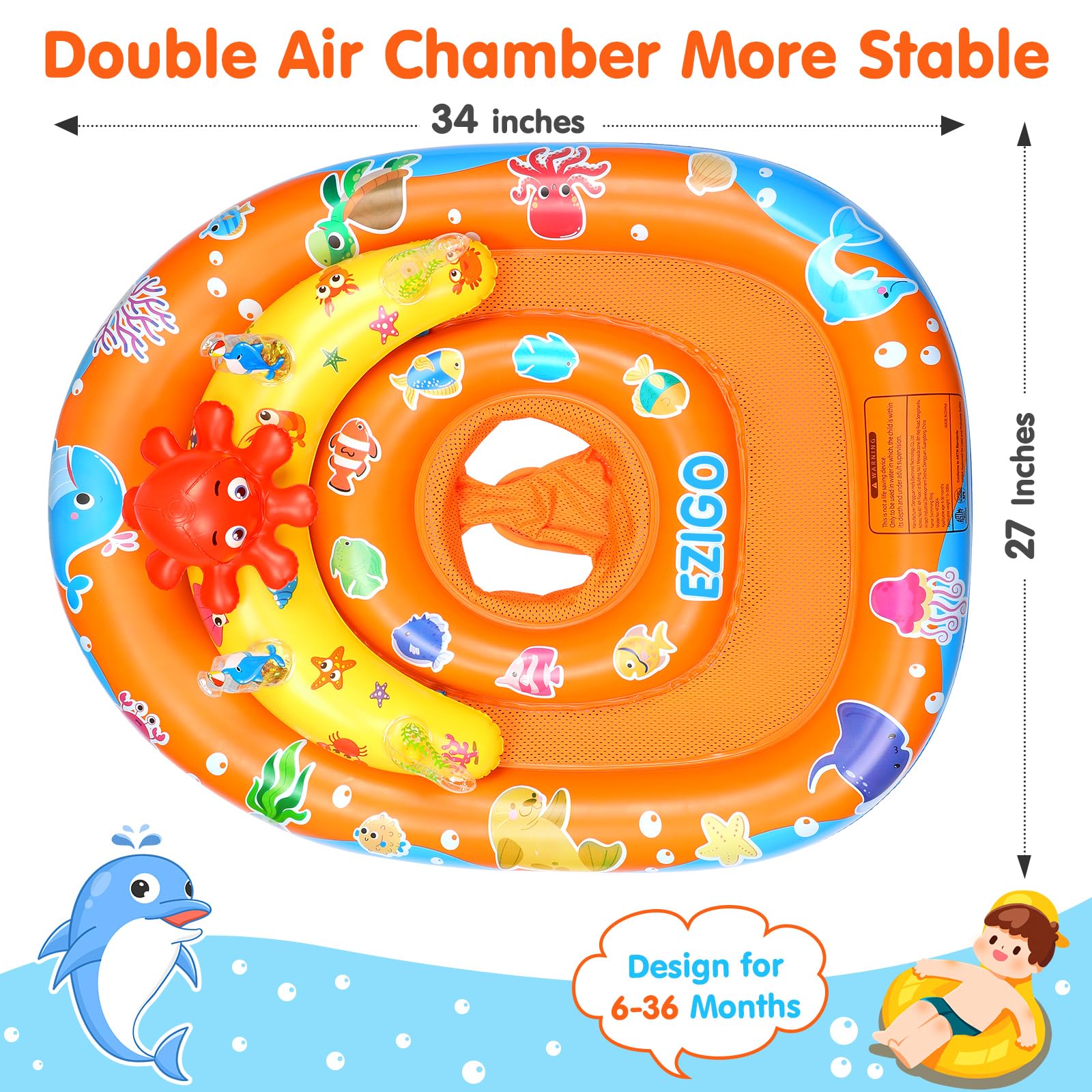 EZIGO adjustable seat provides comfortable, growing support for babies.