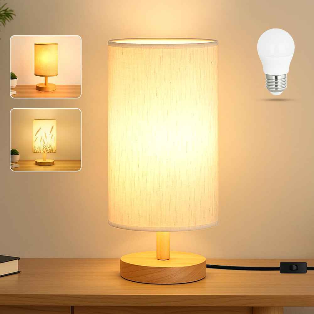 EZIYIN desk lamp with wood base and flaxen shade for cozy rooms.