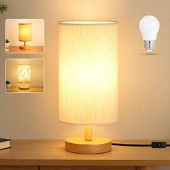 EZIYIN desk lamp with wood base and flaxen shade for cozy rooms.