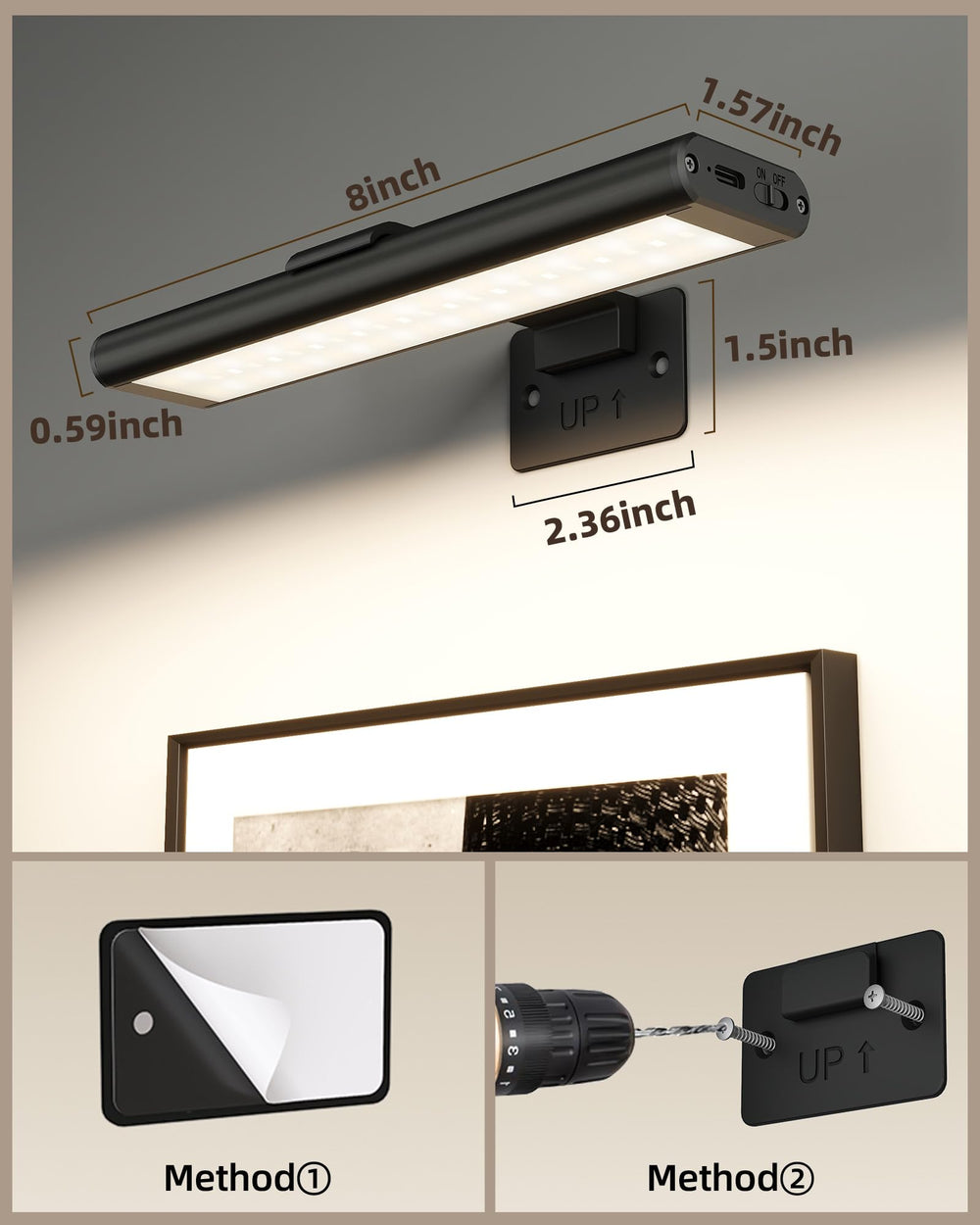 EZVALO wireless painting light provides cordless setup for a clean display.