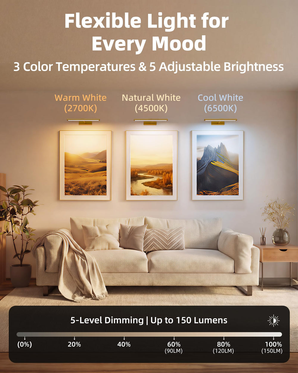 EZVALO gold finish adds premium decor touch to walls and art.