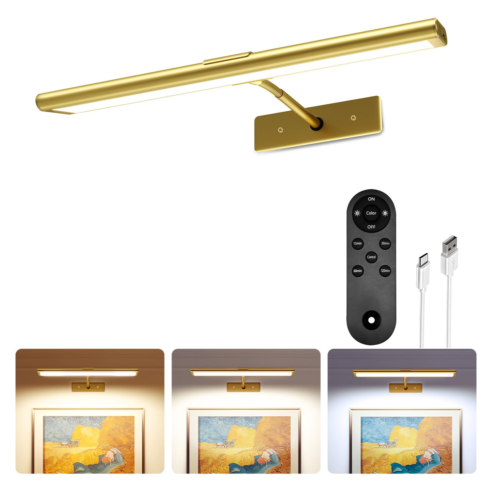 EZVALO picture light on wall with remote control for easy adjustment.