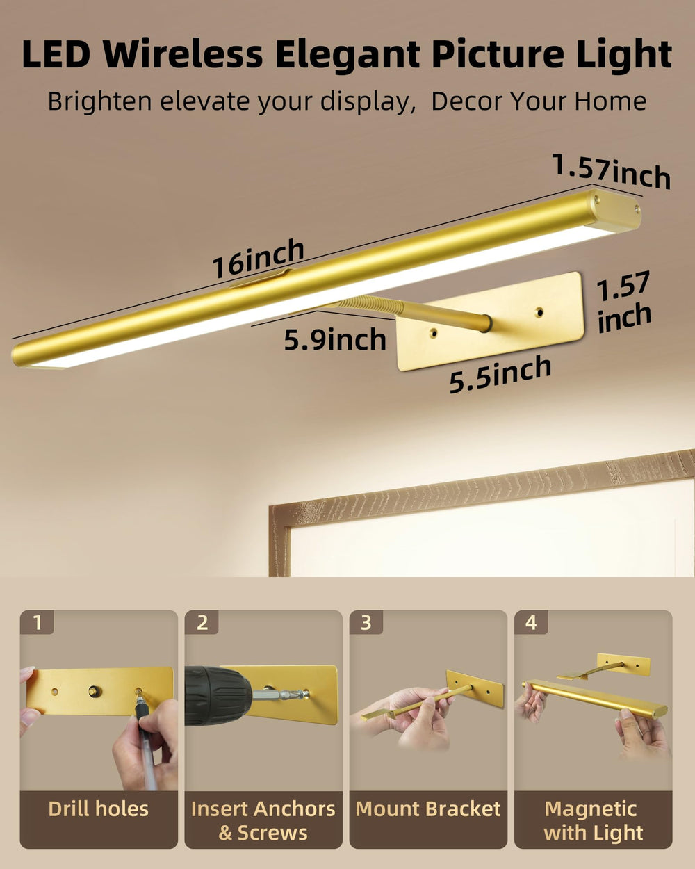 EZVALO 90-degree rotatable bar to adjust lighting angle on art