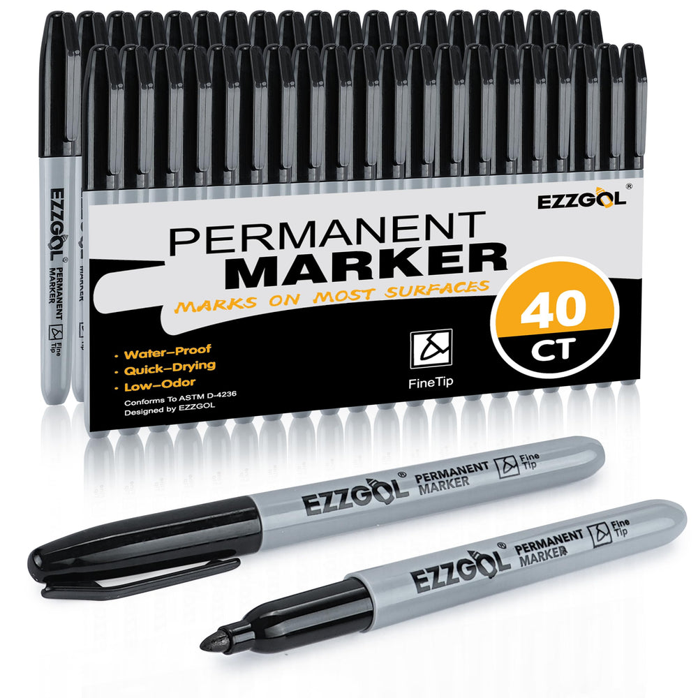 Ezzgol black permanent markers 40-pack front view for labeling projects