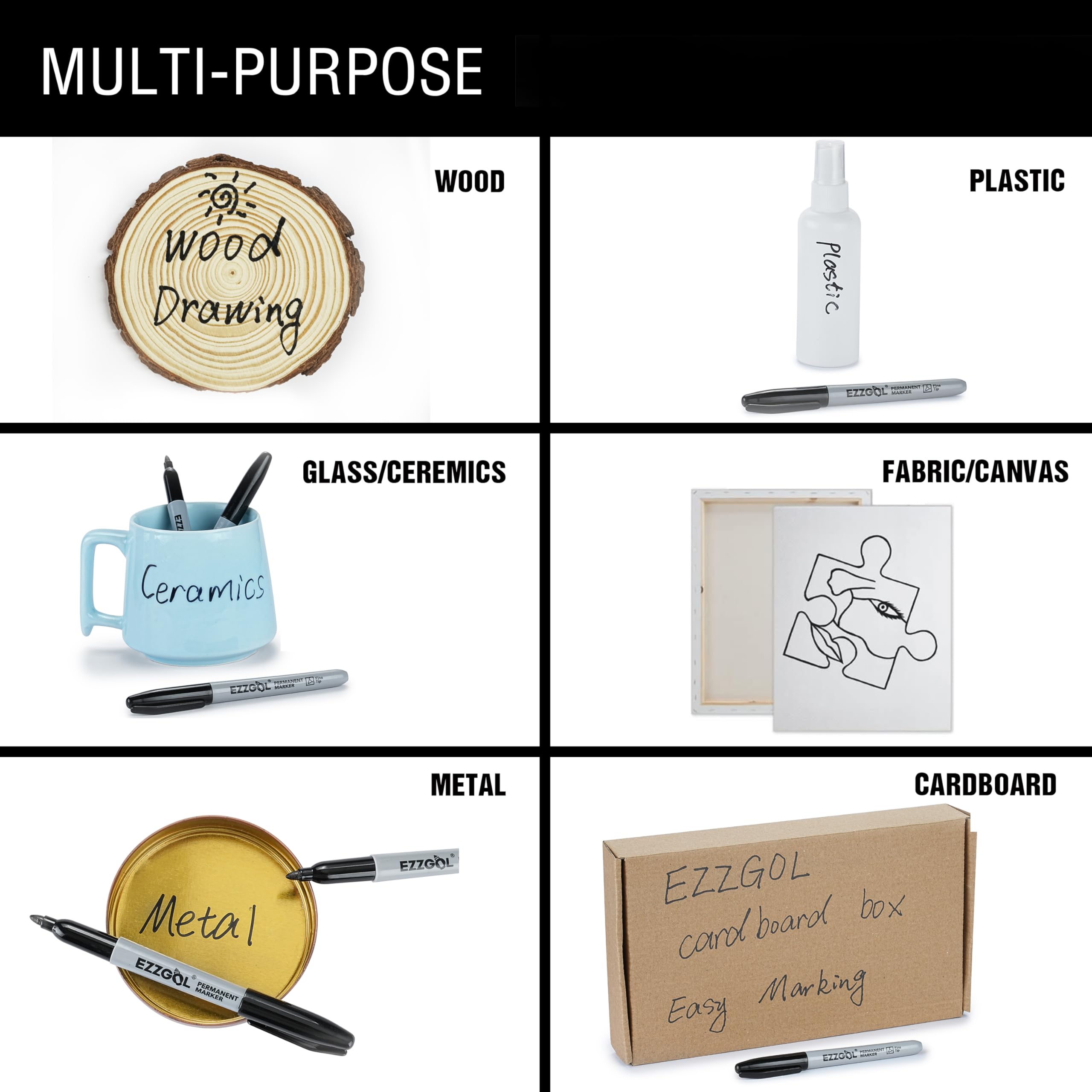 Ezzgol markers on multiple surfaces demonstrate versatile use.