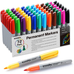 Ezzgol 72-pack permanent markers with 12 colors for vibrant multi-surface writing