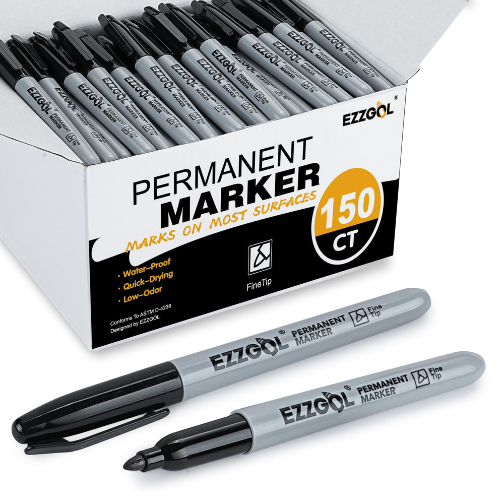 Ezzgol 150-pack permanent markers with fine tips for precise labeling.