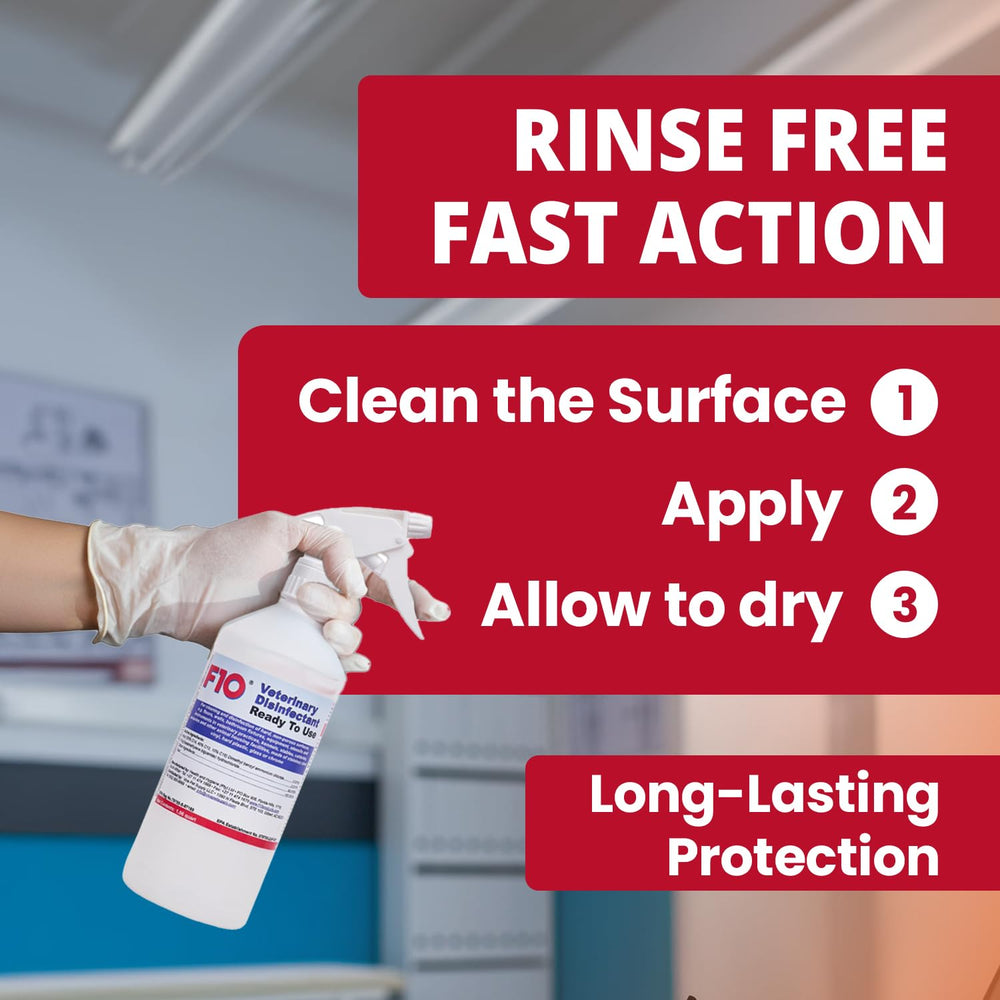 F10 ready-to-use disinfectant applied to cages to promote a clean habitat