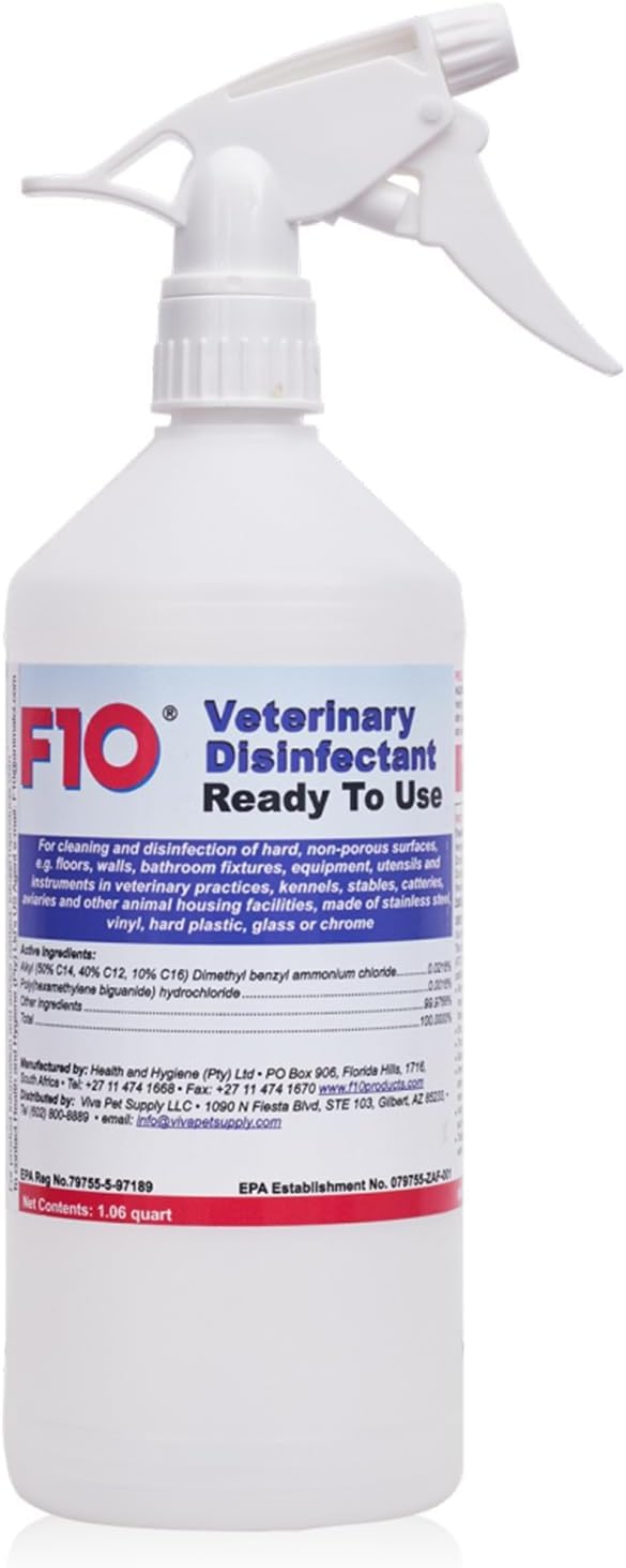 F10 ready-to-use disinfectant spray on kennels for quick, hygienic cleaning