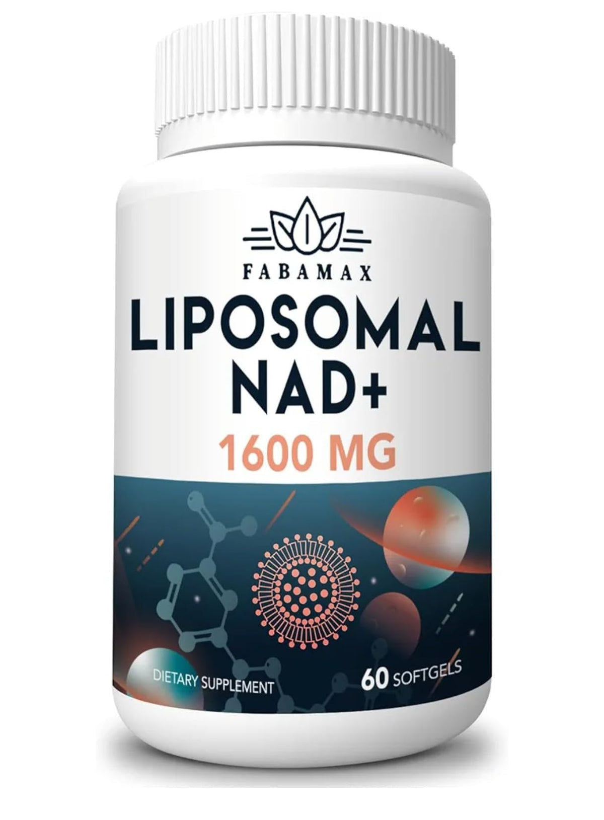 Fabamax Liposomal NAD+ softgel bottle for enhanced energy support and daily vitality.